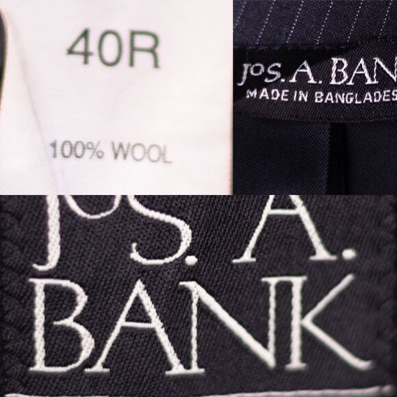 JOS. A. BANK Men's Blazer Jacket Size 40R 100% Wool Striped Black 2-Button - Picture 9 of 12